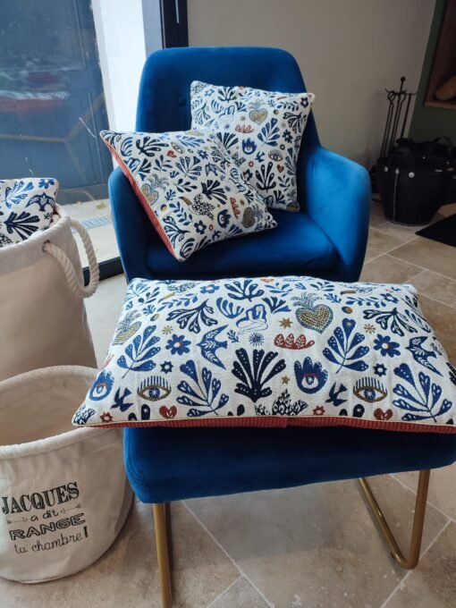 Coussin jacquard français Mage bleu